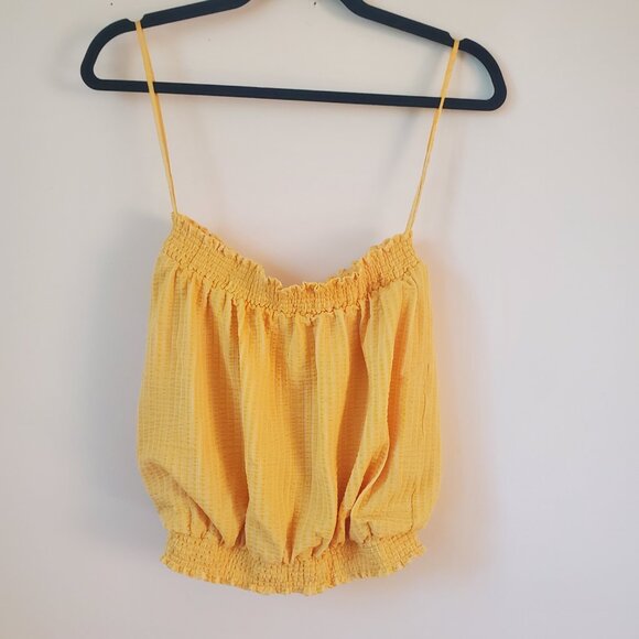 Anthropologie strapless womens top in yellow seersucker SIZE - S - Picture 2 of 8